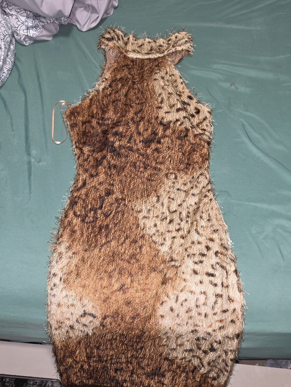 Fashion Nova Faux Fur Leopard Halter Mini Dress in Brown